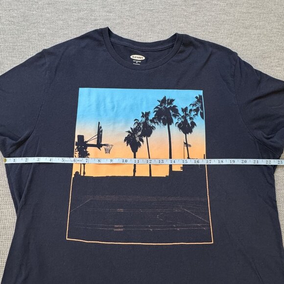 Old Navy Mens Navy Blue T-Shirt Sunset Basketball Court Palm Trees Graphic Sz XL - Picture 6 of 9